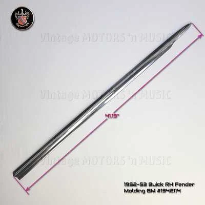 Guardabarros delantero derecho Buick Roadmaster 1951-1953 41,25" moldura de acero inoxidable GM #1342114 Foto 1 de 4