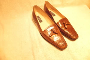 Classiques Entier braun Kroko Muster Leder Quaste Loafer 7,5 AA Ex. Italien - Bild 1 von 9