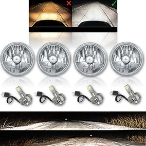 Juego de faros de vidrio cristalino diamante 5-3/4" 6k LED H4 bombilla - Imagen 1 de 12