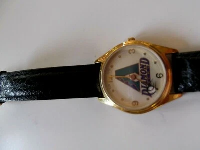 DIAMONDBACK WATCH GOLD TONE  CROC BAND SUN TIME MLB 1995  WOW!!!!! - Image 1 of 3