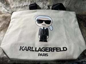 NWT KARL LAGERFELD PARIS KRISTEN CREAM COLOR CANVAS LARGE SHOPPING TOTE BAG - Picture 1 of 6