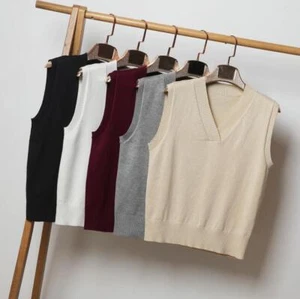 Suéter de punto para mujeres Chaleco Niñas Pullover Prendas de punto Cuello en V Sin mangas Informales Prendas para el torso - Imagen 1 de 18