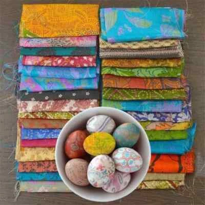 Indian Vintage 25 Pc Of Recycle Silk Sari Remnants/Fabric 8"X8" Fabric Scraps - Image 1 of 4