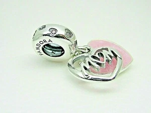 Authentic Pandora #798887C01 Mom Script Heart Dangle Charm with Clear CZ - Picture 1 of 2