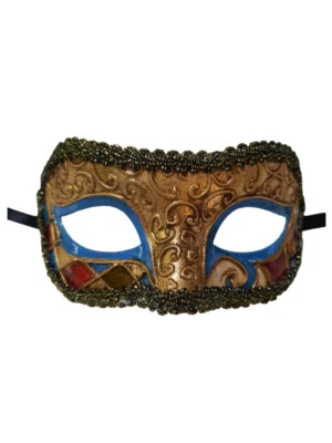 Titan Bright Blue Gold Masquerade Mardi Gras Prom New Years Ball Mask - Image 1 of 3