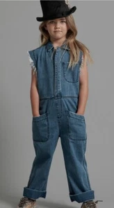 New One Teaspoon Ranch Safari Camp Overalls Kids 4-5 Girls Denim Jumper - Picture 1 of 6