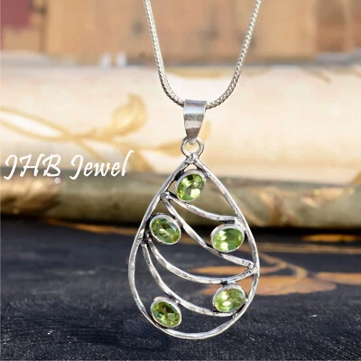 Apfelgrüner Peridotschliff Edelstein 925 Sterling Silber Anhänger schöner Kun... - Bild 1 von 4