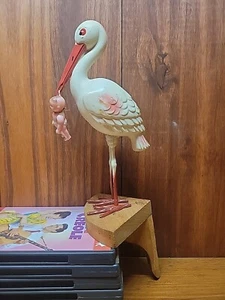 Vintage 1950s Irwin Celluloid Stork With Baby 9.5" Renwal Baby USA Mounted - Picture 1 of 12
