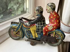 1930s METTOY OU2 Original Clowns Motorcycle Clockwork Tin Toy Made In Britain - Picture 1 of 15