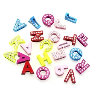 26 Alloy Full Rhinestone Alphabet Letter "A-Z" Slide Charms Fit 8mm Wristband - Picture 1 of 10