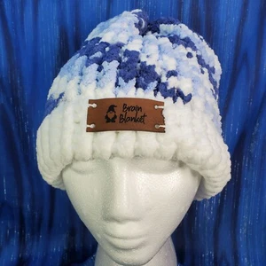 Blue Dreams Snow Day Brain Blanket Beanie Hat 9" Wonderfully Warm Handmade NEW - Picture 1 of 2