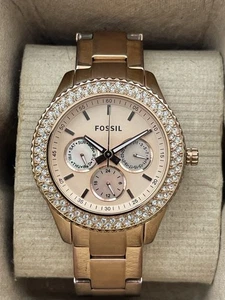 Fossil Stella ES3003 Rose Gold Women’s Watch – Day/Date – New Battery – Crystals - Picture 1 of 17