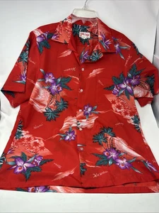 Vintage Hukilau Fashions Hawaiihemd rot geblümt Made in Hawaii Herren L - Bild 1 von 6