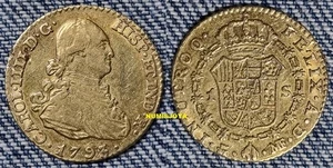 Carlos IV 1 Escudo ORO año 1793 MF de Madrid. Peso 3,38 gr. 18 mm. ESCASA. - Foto 1 di 1