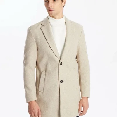 Hollister Peacoat trench coat Men Sz M Wool Blend Beige Winter Jacket Button - Image 1 of 4