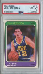 1988-89 Fleer John Stockton #115 Rookie RC PSA 8 - Picture 1 of 2