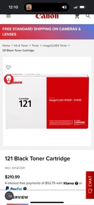 Cartucho de tóner Canon CRG121 para impresoras D1620 y D1650, negro NUEVO Foto 1 de 4