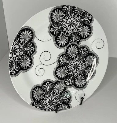 Plato de Cena Paris Royal Flores Blanco Negro I Godinger 10.5" RARO Foto 1 de 3