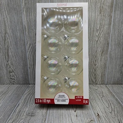 Ashland Christmas Glass Ornament Set 2.5" Iridescent DIY Craft Balls 8 Piece New - Image 1 of 4