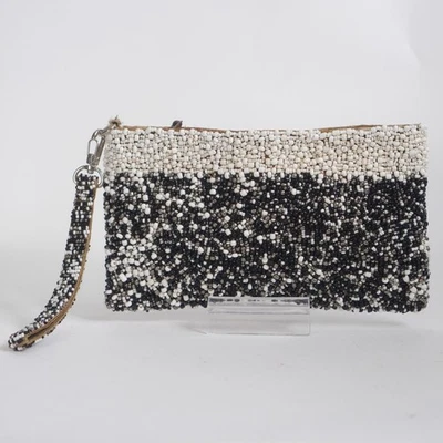 Tommy Bahama Large Black White Beaded Clutch Wristlet - Possibly Vintage - Image 1 of 4