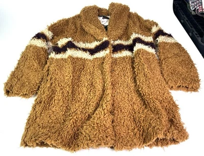 BNCI Blanc Noir Sherpa Puffy Soft Jacket Orange Floral Womens Size Medium - Image 1 of 4