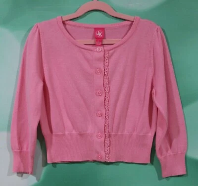 J Khaki Large Girls Pink Button Front Knit Cardigan - Image 1 of 2