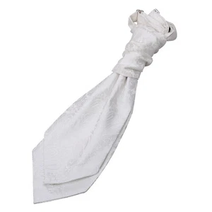 Ivory Boys Woven Floral Paisley Pre-Tied Ruche Wedding Cravat by DQT - Picture 1 of 1