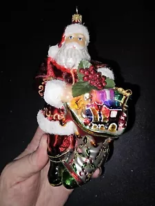 Glasgeblasener Weihnachtsschmuck Weihnachtsmann mit gefülltem Strumpf Top Zustand!! - Bild 1 von 8