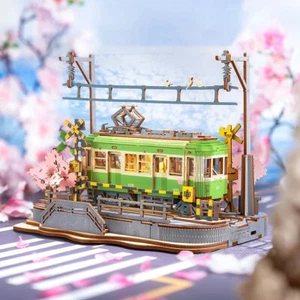 ROBOTIME Sakura Journey Tram Car 3D Wooden Puzzle with LED Lights Model Toys - Picture 1 of 13