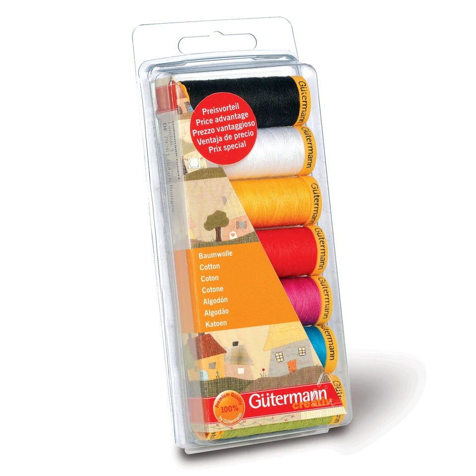 Gutermann COTTON Thread Set - All Purpose Sewing - 7 REELS 100m Assorted Colours - Image 1 of 1