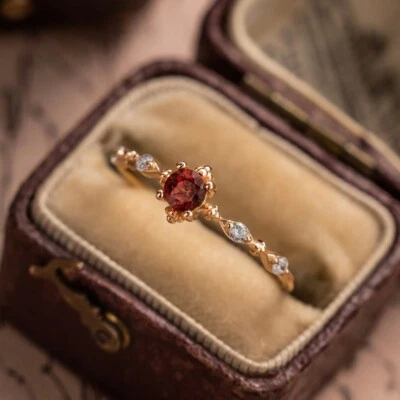 Anillo Art Nouveau de plata de ley 925 enchapado en oro rosa rubí corte redondo para mujer Foto 1 de 4