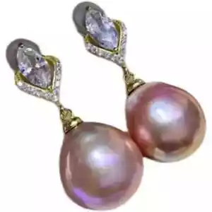new Baroque 12-13mm natural South Sea purple pink pearl earring 925s - Picture 1 of 4