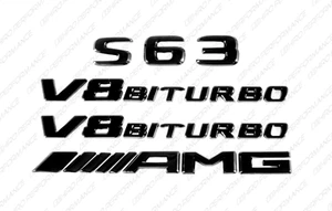 Set Gloss Black Emblems Badges Sticker for Mercedes-Benz S63 V8 Biturbo AMG W221 - Picture 1 of 13