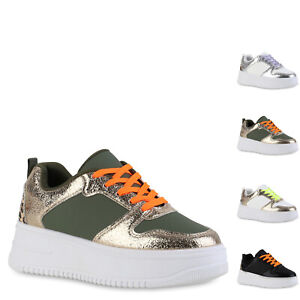 Damen Plateau Sneaker Prints Schnürer Profil-Sohle Schuhe 840907 New Look