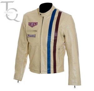 Men’s Steve McQueen Le Mans Heuer Racing Biker Motorcycle Leather Jacket - Picture 1 of 3