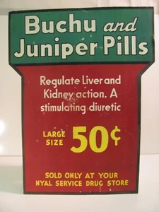 Vintage Nyal Service Drug Store Sign Stand - Buchu and Juniper Pills - Picture 1 of 9