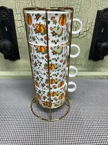 Set 4 tazze da tè caffè impilabili Grace Pantry con supporto in metallo raccolta zucche - Foto 1 di 11