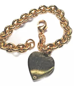Yellow gold 18kt Heart charm bracelet 925 Sterling Silver Vermeil marked New - Picture 1 of 7