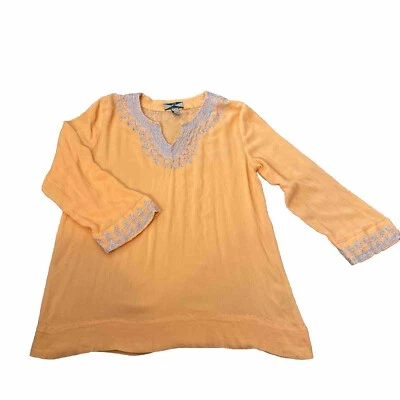 Blusa túnica boho naranja manga larga 525 America para mujer bordada plateada grande” Foto 1 de 4