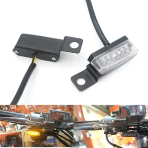 Black Mini LED Brake Clutch Lever Mount Turn Signal Lights For Harley Honda Cafe - Picture 1 of 11