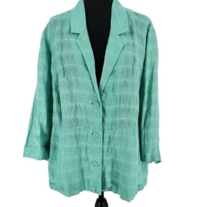 Eileen Fisher Women 3X 100% Linen Button Front Blazer Jacket Aquamarine Blue - Picture 1 of 7
