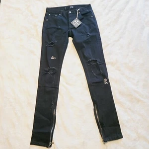 Pantalones de mezclilla Civil Regime para hombre talla 30x32 botón mosca tobillo cremallera desgastados negros nuevos con etiquetas - Imagen 1 de 23