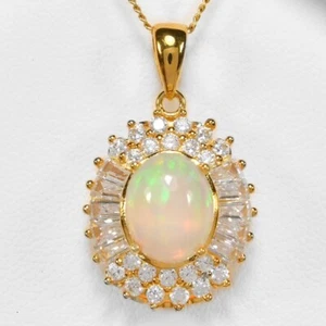 925 STERLING SILBER ANHÄNGER MEHRFARBIG OPAL OVAL CABOCHON EDELSTEIN & WEISS CZ - Bild 1 von 10