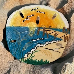 Gabbiani gabbiani dipinti a mano dollaro sabbia oceano fronte spiaggia tramonto 3 diametri - Foto 1 di 4