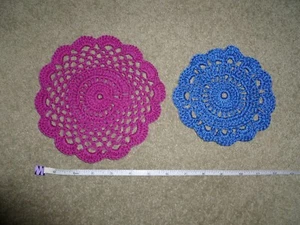 2 NO: HAND CROCHET POT DOILY / MAT / COASTER - NEW - BLUE/MAROON - Picture 1 of 1