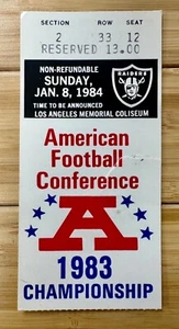 Ticket Stub Los Angeles Raiders 1983 AFC Championship Game Jan 8 1984 Vintage - Picture 1 of 2