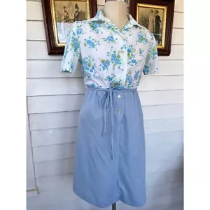 Abito casual vintage anni '70 blu floreale gesso L - Foto 1 di 15