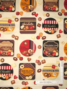 Chocolate Candy Gold Accent Cream Cotton Fabric HG&Co Forever Yours By The Yard - Picture 1 of 1