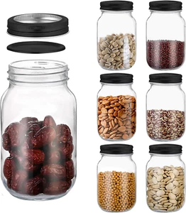 Clear Plastic Mason Jars Airtight Lids for Kitchen & Household Storage 32oz 6Pk - Picture 1 of 11