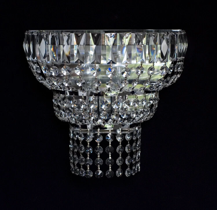 Cristallo Applique Argento Cromo Semicerchio Con 2 Bruciatori Qualità Nuovo - Immagine 1 di 2